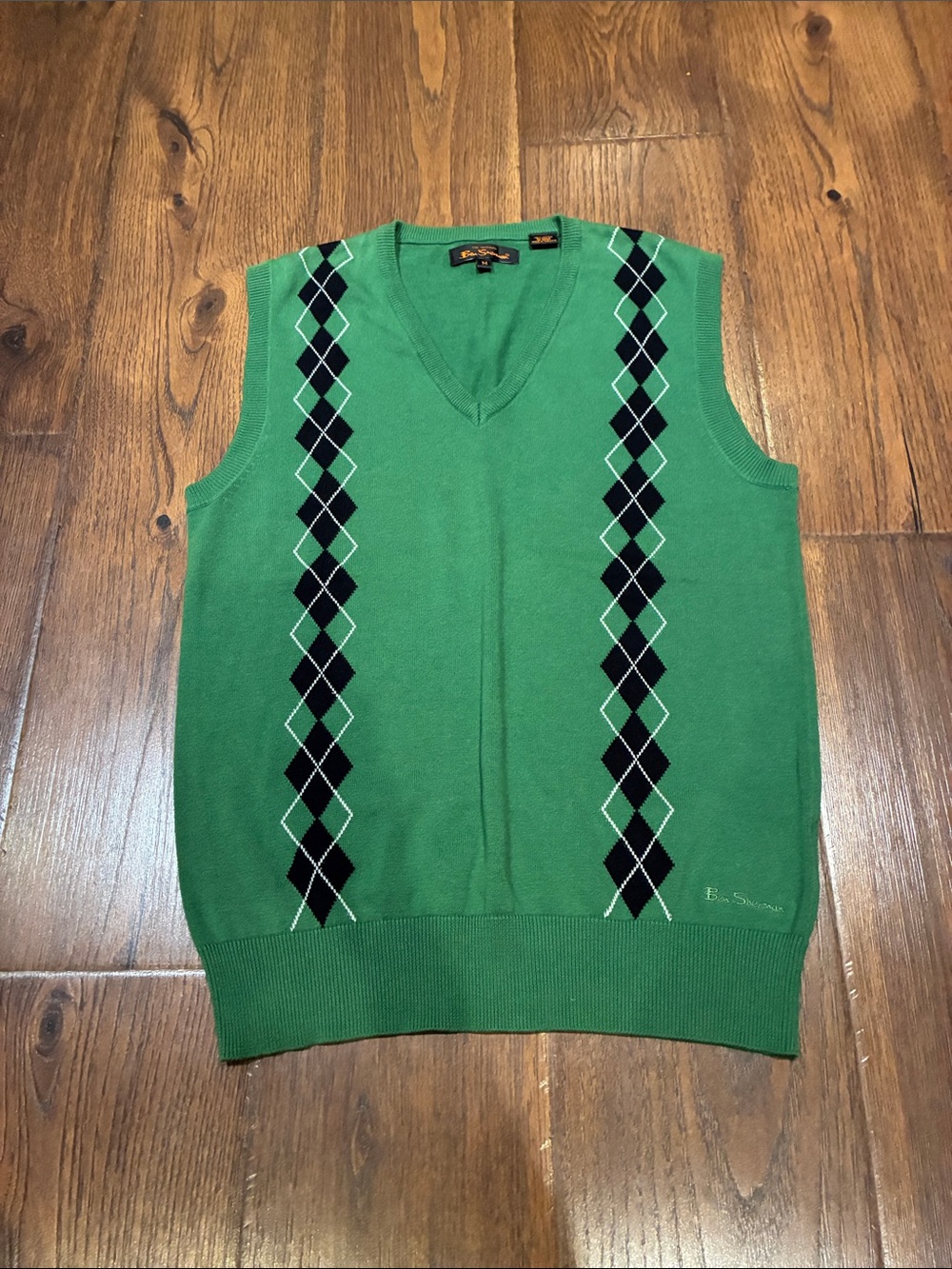 Ben Sherman Green Argyle Knit V-Neck Sweater Vest